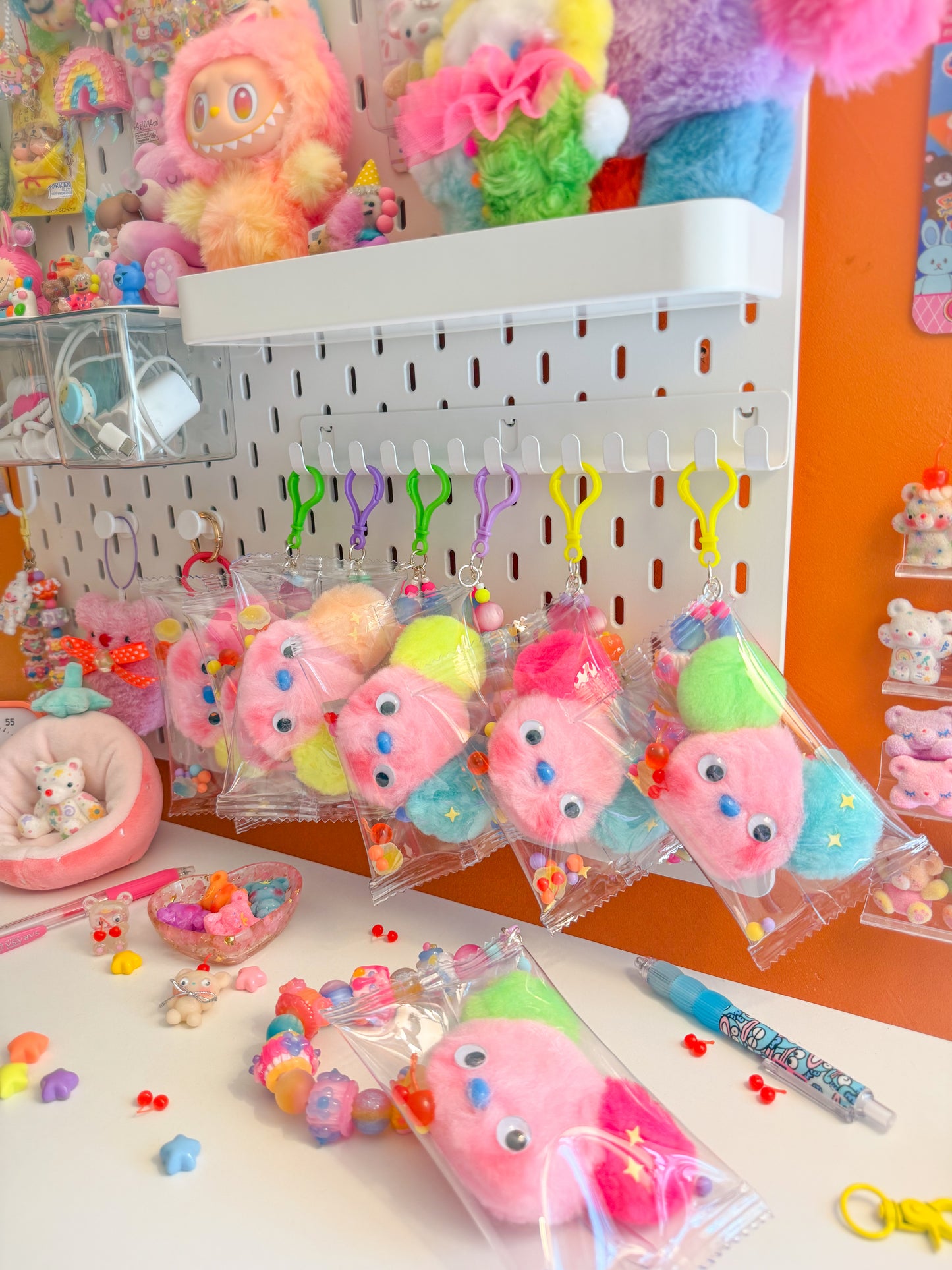 pom pom bear head charms with candy strap