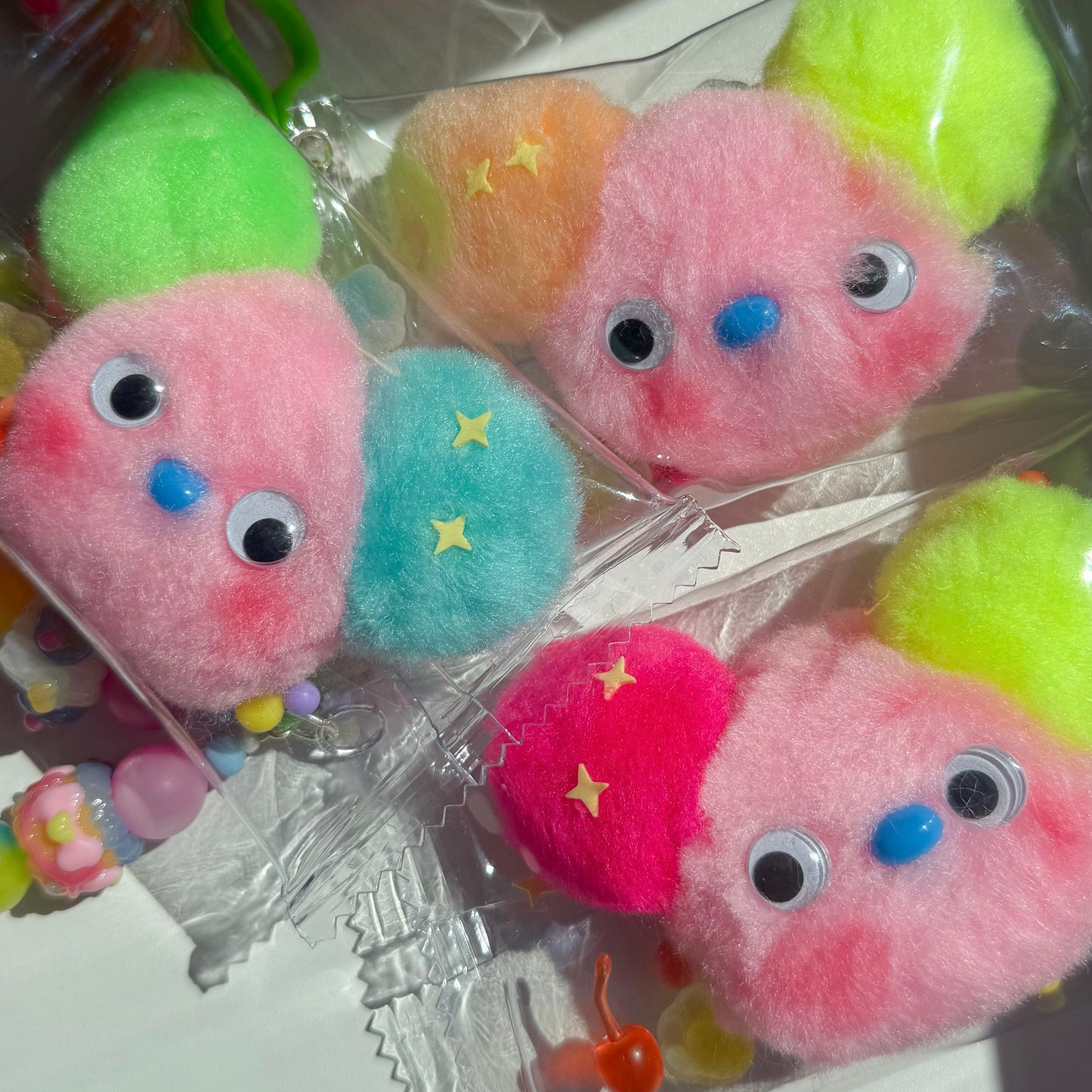 pom pom bear head charms with candy strap