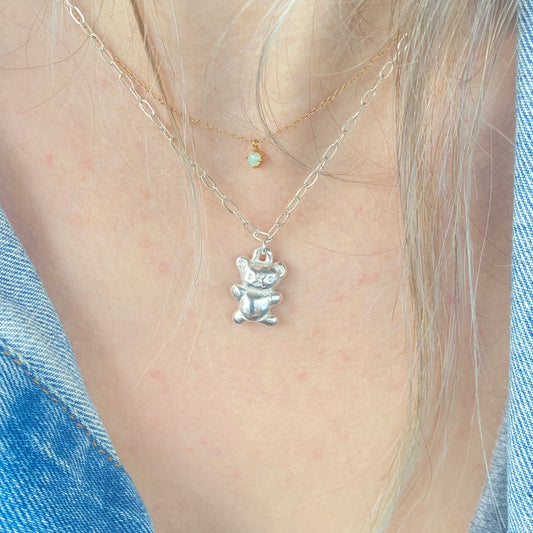 fine silver little bear necklace