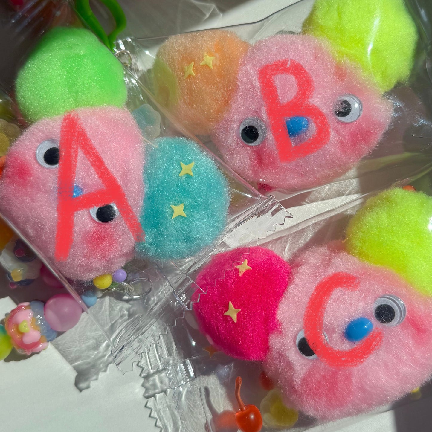 pom pom bear head charms with candy strap
